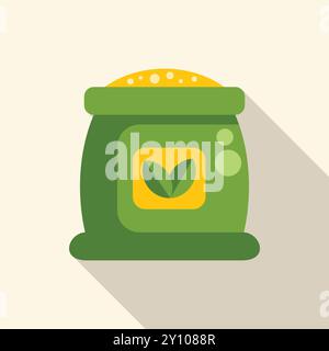 Green open sack with fertilizer for plants growing and agriculture isolated on white background Stock Vector