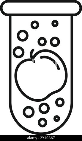 Line drawing of an apple being modified in a test tube for gmo food production Stock Vector