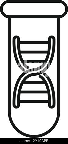 Line art icon of a test tube containing a dna double helix, representing genetics research Stock Vector