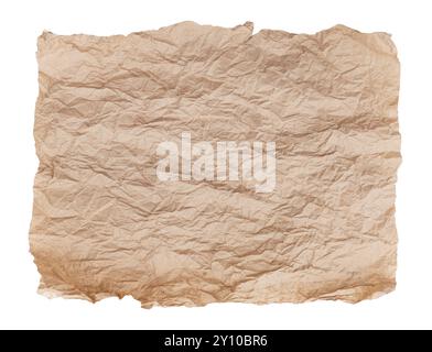 A sheet of old yellowed crumpled paper on a white background. Isolate paper Stock Photo