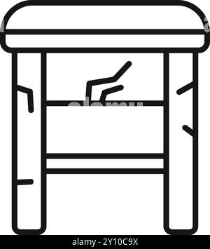 Simple vector icon of an old broken wooden stool with a missing leg Stock Vector