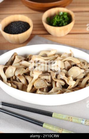 cooked shimeji mushrooms, presented on the plate Stock Photo