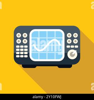 Electronic test equipment showing a sine wave on a blue screen with a yellow background Stock Vector