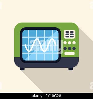 Green oscilloscope displaying a sinusoidal signal on its screen, representing electronic testing and measurement Stock Vector