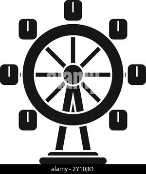 Black glyph icon for a ferris wheel with empty cabins, standing on a platform, isolated on white background Stock Vector