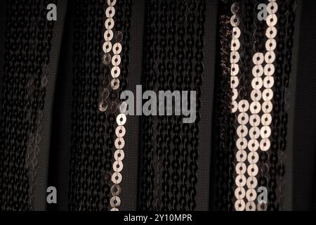 Close-Up of Black Sequins on Fabric Stock Photo