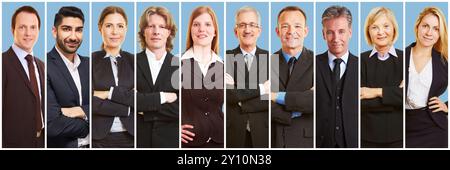 Panorama collage of business portraits of businessmen from different generations Stock Photo