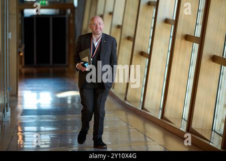 Edinburgh Scotland, UK 04 September 2024.  Scottish Greens co-leader Patrick Harvie ahead of the First Minister Statement on the Programme for Government 2024-25 at the Scottish Parliament. credit sst/alamy live news Stock Photo