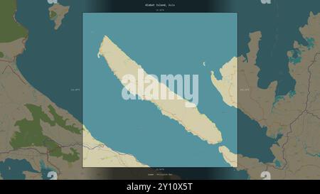 Alabat Island in the Philippine Sea, belonging to Philippines, described and highlighted on a topographic, OSM Humanitarian style map Stock Photo