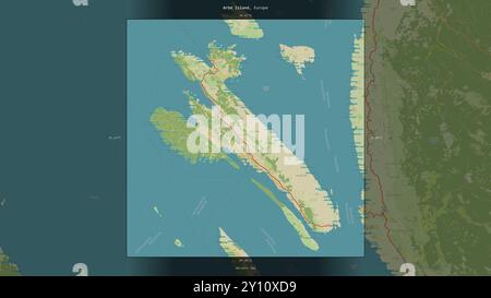 Arbe Island in the Adriatic Sea, belonging to Croatia, described and highlighted on a topographic, OSM Humanitarian style map Stock Photo