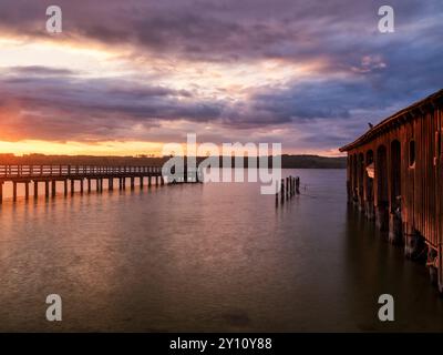 Ammersee west bank in Schondorf at dawn Stock Photo