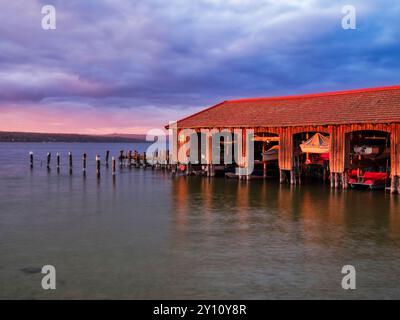 Ammersee west bank in Schondorf at dawn Stock Photo