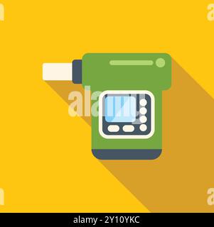 Digital breathalyzer showing blood alcohol content icon in flat style on a yellow background Stock Vector