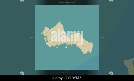 Isola di Favignana in the Tyrrhenian Sea, belonging to Italy, described and highlighted on a topographic, OSM Humanitarian style map Stock Photo