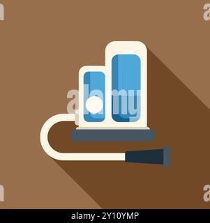 Tonometer measuring blood pressure with scale icon in flat style with long shadow on a brown background Stock Vector