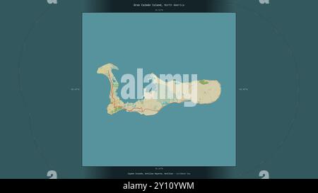 Gran Caiman Island in the Caribbean Sea, belonging to Cayman Islands, described and highlighted on a topographic, OSM Humanitarian style map Stock Photo