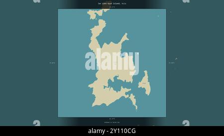 Jar Lann Kyun Island in the Andaman or Burma Sea, belonging to Myanmar, described and highlighted on a topographic, OSM Humanitarian style map Stock Photo