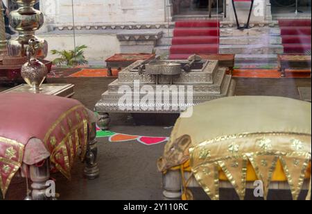 holy sacrifice fire pit for religious worships at indoor Stock Photo