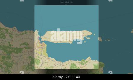 Madura Island in the Java Sea, belonging to Indonesia, described and highlighted on a topographic, OSM Humanitarian style map Stock Photo