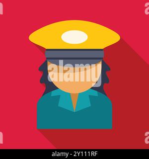 Faceless female police officer character wearing blue uniform and yellow hat with badge, simple style vector illustration Stock Vector