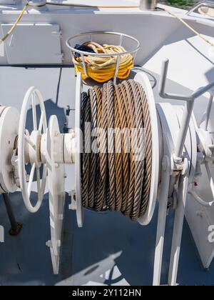 ship's mooring cable on the ship on deck Stock Photo - Alamy