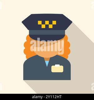 Simple icon of a female taxi driver, wearing a blue uniform shirt and hat with the classic taxi checker pattern Stock Vector