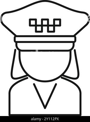 This minimal vector illustration depicts a female taxi driver wearing a traditional hat, perfect for apps or websites Stock Vector