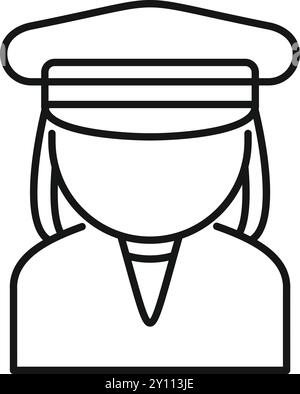 Simple female pilot avatar wearing uniform hat icon image designed in a flat line art style Stock Vector
