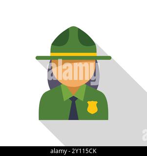 This vector illustration icon design shows a park ranger wearing a traditional green uniform and hat with badge Stock Vector