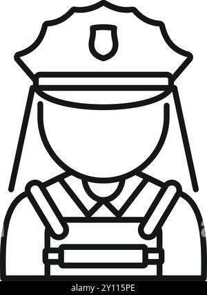Line art icon of a female police officer wearing a bulletproof vest Stock Vector
