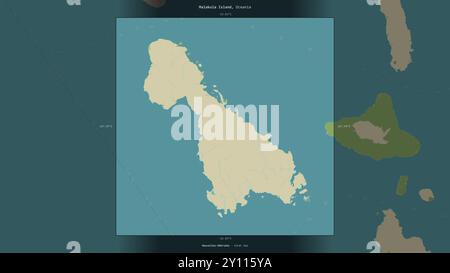 Malakula Island in the Coral Sea, belonging to Vanuatu, described and highlighted on a topographic, OSM Humanitarian style map Stock Photo