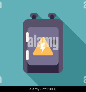 Minimalist flat vector illustration of a gray electrical cabinet with a high voltage sign on a blue background Stock Vector