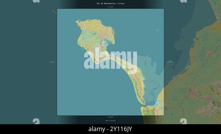 Ile de Noirmoutier in the Bay of Biscay, belonging to France, described and highlighted on a topographic, OSM Humanitarian style map Stock Photo