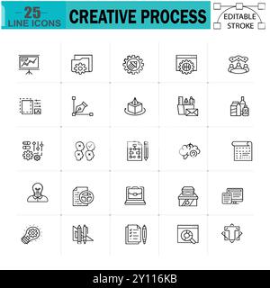 Set of creative process icons. Linear style icon bundle, Vector Illustration Stock Vector