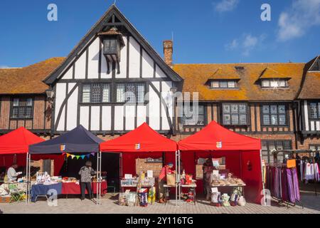 England, Kent, Sandwich, The Weekly Street Market and The Guildhall Museum Stock Photo