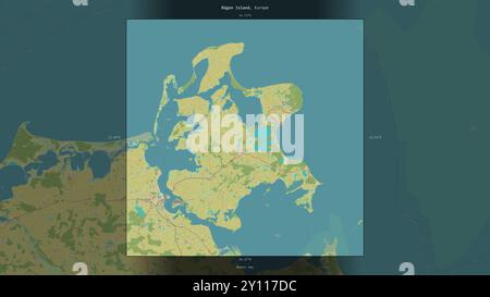 Rugen Island in the Baltic Sea, belonging to Germany, described and highlighted on a topographic, OSM Humanitarian style map Stock Photo