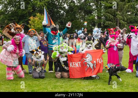 England, Kent, Canterbury, The Annual Canterbury Pride Parade, Colourful Participants Stock Photo