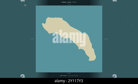 Shadwan Island in the Red Sea, belonging to Egypt, described and highlighted on a topographic, OSM Humanitarian style map Stock Photo