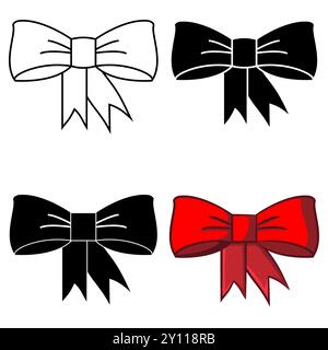 Set of bows, black and white, transparent and red cartoon style isolated on a white background Stock Vector