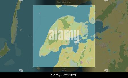 Ummanz Island in the Baltic Sea, belonging to Germany, described and highlighted on a topographic, OSM Humanitarian style map Stock Photo