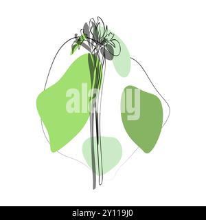 Iris for logo, decorations, card. invitation. Hand drawn transparent line and silhouette background. Hand drawn line wedding decoration, elegant leave Stock Vector