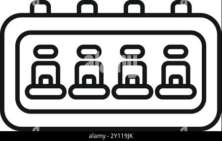 Simple icon of an airplane cabin interior, showing a row of four seats and windows, perfect for travel and aviation related designs Stock Vector
