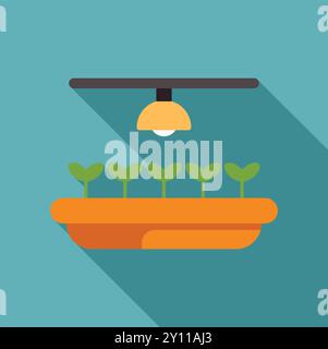Indoor gardening setup with grow lamp illuminating seedlings Stock Vector