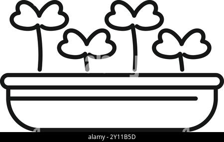 Simple outline icon of microgreens growing in a hydroponic tray, representing sustainable urban farming Stock Vector