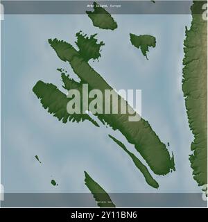 Arbe Island in the Adriatic Sea, belonging to Croatia, cropped to square on a colored elevation map Stock Photo