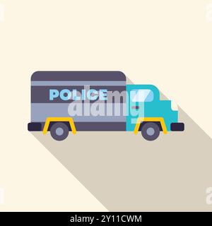 Police van is parked showing its side view with a long shadow Stock Vector
