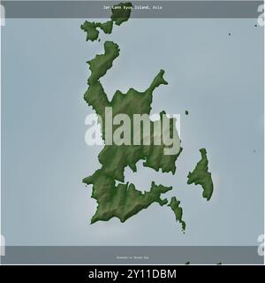 Jar Lann Kyun Island in the Andaman or Burma Sea, belonging to Myanmar, cropped to square on a colored elevation map Stock Photo