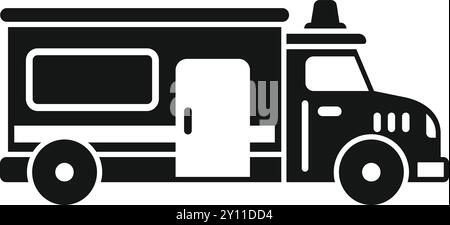 Black silhouette icon of police van standing on street with open door for arresting criminals Stock Vector