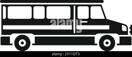 This simple black and white vector icon represents a school bus transporting students Stock Vector