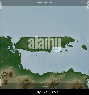 Madura Island in the Java Sea, belonging to Indonesia, cropped to square on a colored elevation map Stock Photo